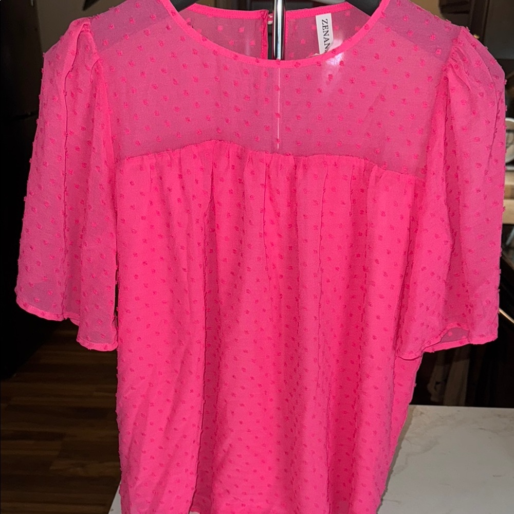 Zenana Outfitters Pink Boxy Blouse Short Sleeve